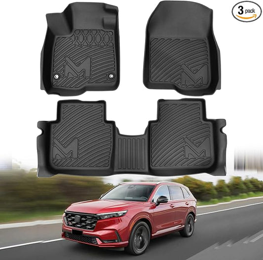 Floor Mats & Floor Liners Custom for 2023-2026 Honda CR-V CRV (Include Hybrid), TPE Automotive All Weather Cover Protection Waterproof Black Front & Rear Row Full Set Car Mats, 3PCS