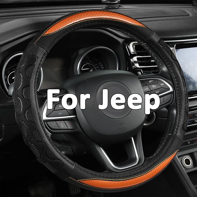 GIANT PANDA Steering Wheel Cover for Jeep Wrangler, Car Steering Wheel Cover for Jeep Grand Cherokee and Cherokee - Orange