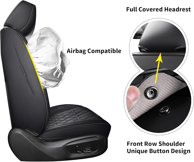 Aierxuan Front Car Seat Covers Full Coverage Waterproof Leather, Black | Universal Fit Toyota Sienna Rav4 4Runner Camry Corolla Yaris Prius Honda Pilot Ridgeline Insight Odyssey Crosstour