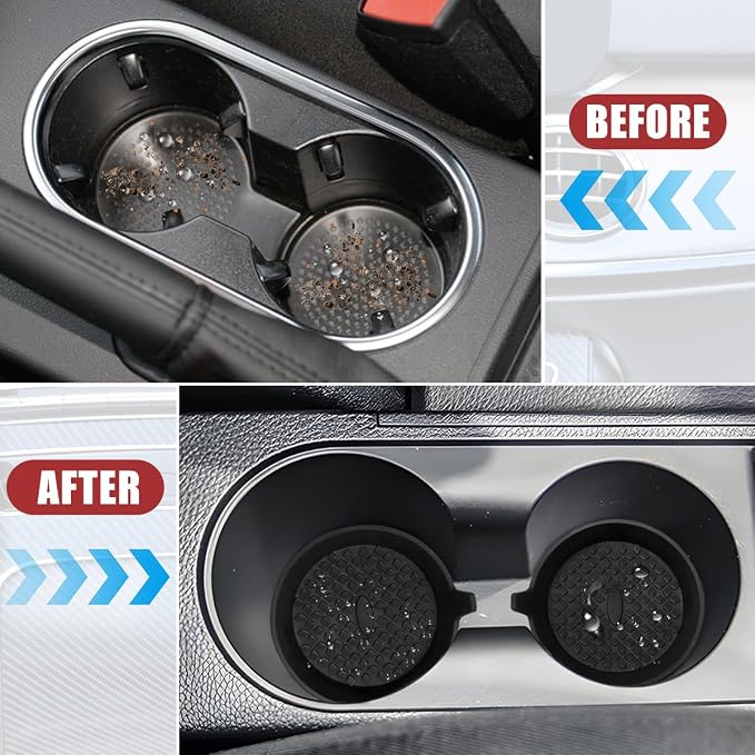 4PCS Car Cup Holder Coaster, Silicone Non-Slip Shockproof Vehicle Drink Cup Insert Mat, Dustproof Embedded Automotive Interior Water Bottle Pad, Universal for SUV Van Truck (Black)