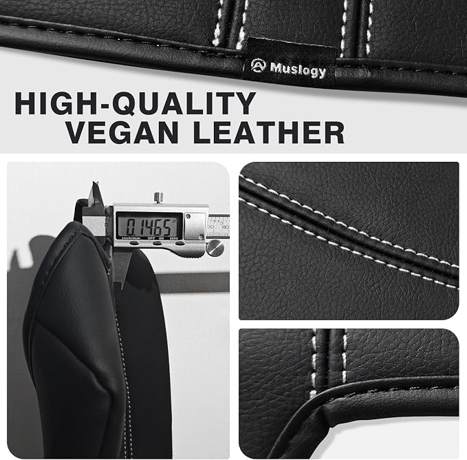 Muslogy Center Console Armrest Cover Fit for GMC Acadia & Chevy Traverse 2024-2026 Accessories, Comfort Armrest Pad Console Lid Cushion Protector Vegan Leather Regular Thick (Black/White Trim)