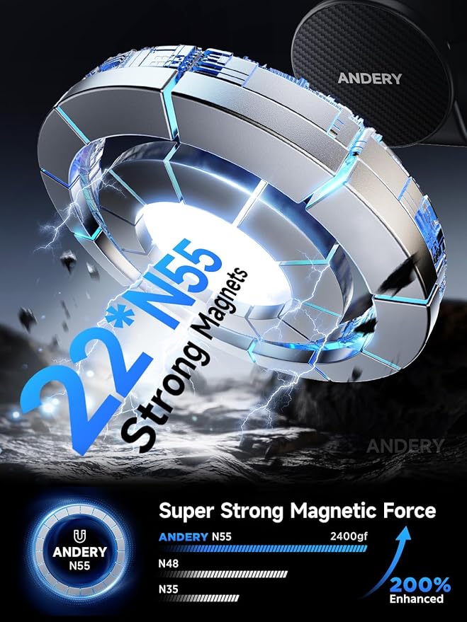 ANDERY Only for iPhone Magsafe Car Mount [360° Adjustable Memory Alloy Arm | 2400gf Strong Magnetic Power] Bendable Phone Holders for Your Car, Car Phone Holder with Dashboard Pad, for iPhone 17-12