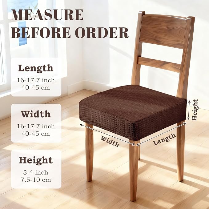 Songrey Waterproof Chair Covers for Dining Chairs, Set of 4, Chocolate | No Rear Seat Covers for Dining Room , Chair Protector Slipcover, Stretch Removable Washable
