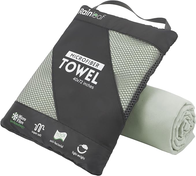 Rainleaf Microfiber Towel Quick Dry Camping & Travel & Gym Towel. Compact | Super Absorbent, Lightweight, Fast Drying. Suitable for Beach, Bath, Backpacking, Hiking, Swim.