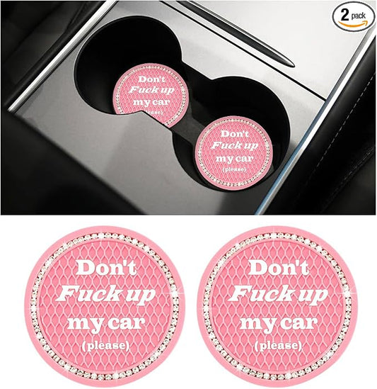 Ziciner 2 Pack Bling Car Cup Holder Coaster, 2.75 Inch Anti-Slip Auto Insert Cup Coaster, Crystal Car Drink Cup Mat Perfect for Women Girls, Universal Interior Decor Accessories (Pink)