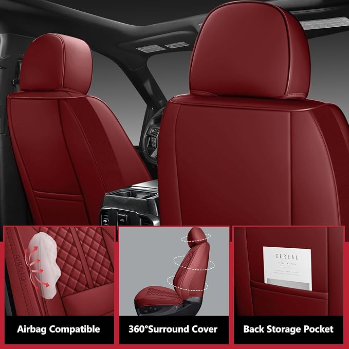 Wrangler Seat Covers 2007-2026,Custom Fit for Jeep Wrangler JK JL 4 Door Unlimited Sahara/Sport/Rubicon X 392 Willys,Waterproof Faux Leather and Lumbar Support (Wine Red, Front Pair-2 seats(18-26))