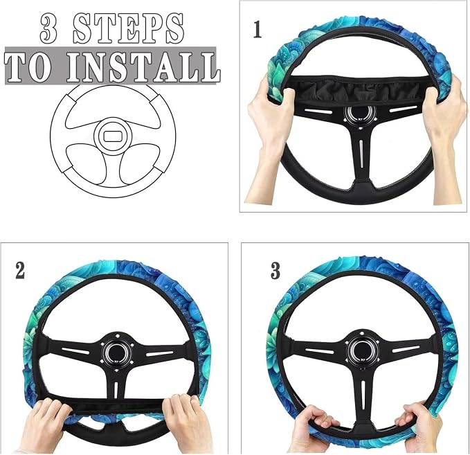 AFPANQZ Green Bohemian Flower Steering Wheel Protection for Automotive Steering Wheel Covers, Sweat Absorption Comfort Grip for Driver Women Men