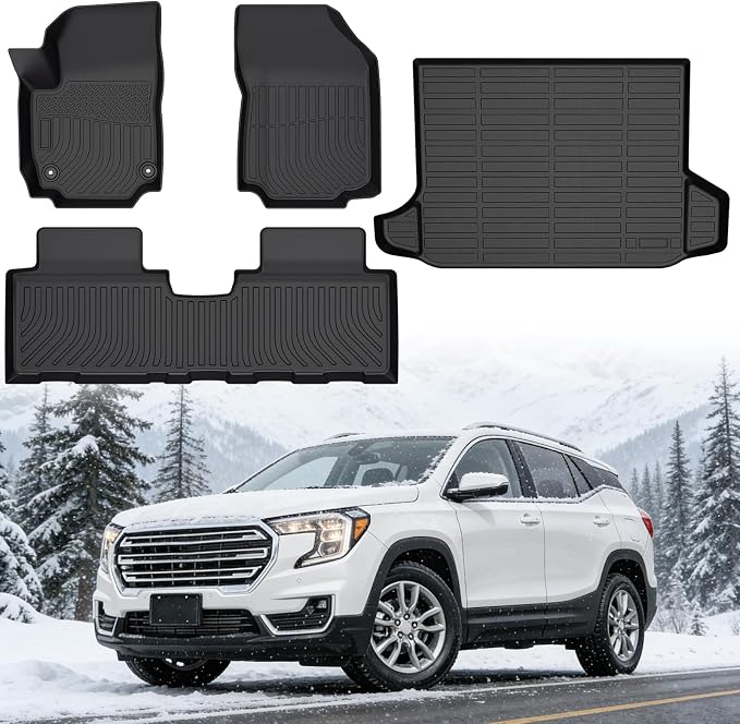 Floor Mats for GMC Terrain 2018-2024, Custom Fit Heavy Duty TPE Protection | Waterproof Non-Slip Black Car Liners for Front & Rear (Two-Row Floor Mats & Cargo Liner)