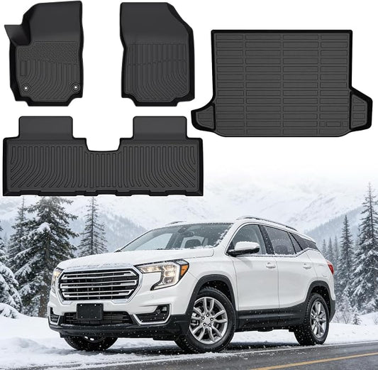 Floor Mats for GMC Terrain 2018-2024, Custom Fit Heavy Duty TPE Protection | Waterproof Non-Slip Black Car Liners for Front & Rear (Two-Row Floor Mats & Cargo Liner)