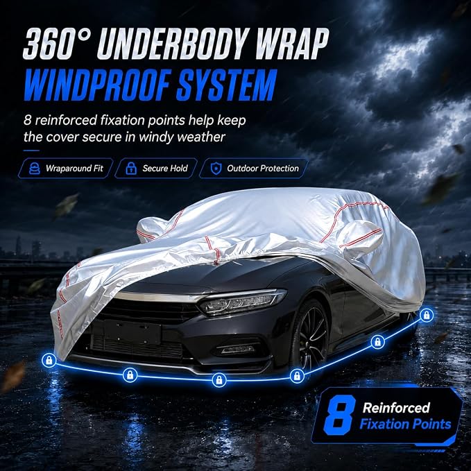 Waterproof All Weather Heavy Duty Vehicle Cover, 360° Underbody Wrap Windproof Design, Quick Install Outdoor Cover,（for Honda Accord 2002-2025）