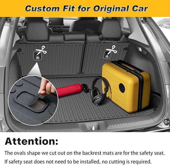 Cargo Mat & Backrest Mat Fit for Honda HRV 2023-2027 | for Acura ADX 2025-2026, All Weather TPE Custom Fit Trunk Mat Cargo Liner with Seatback Mat Accessories, Black