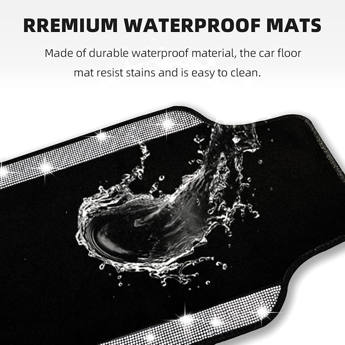 NBTEPEM Bling Car Floor Mats Full Set and Steering Wheel Cover, Universal Fit Most Cars, 4 pcs Sparkle Glitter Diamond Carpet, 5 pcs Bling Car Accessories Set for Women (Silver Diamond)