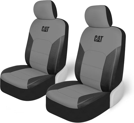 Cat FlexHybrid Car Seat Covers, Gray Premium Faux Leather + Mesh Seat Covers for Cars Trucks SUV, Universal Fit Car Seat Covers Front Seats Only, Automotive Interior Covers, Ideal Truck Seat Covers