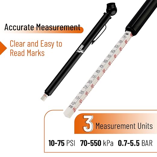 UNCO- Pencil Tire Pressure Gauge, 2 Pack, 10-75 PSI, Black - Air Gauge for Car Tires