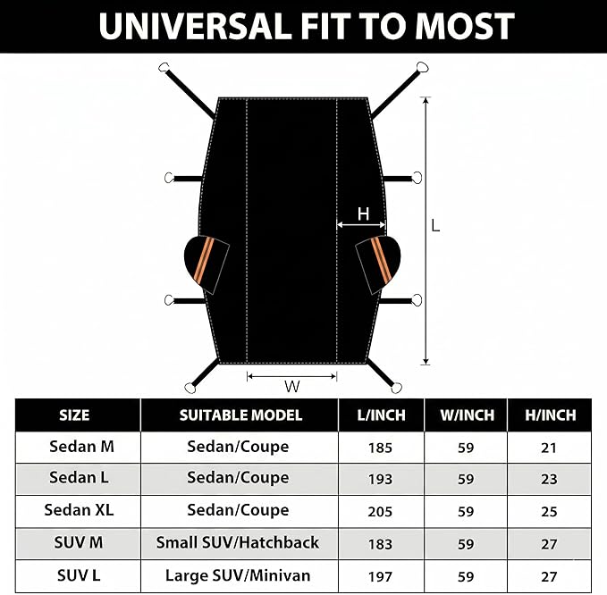 Half Car Cover Top, Hail Protector Car Cover with Cotton Liner, Sunroof & Windshield Cover for Ice and Snow, All Weather Vehicle Body Cover for Sun, Rain, Dust
