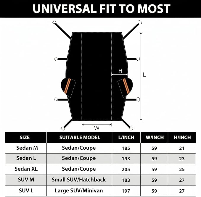 Half Car Cover Top SUV, Hail Protector Car Cover with Cotton Liner, Sunroof & Windshield Cover for Ice and Snow, All Weather Vehicle Body Cover for Sun, Rain, Dust, Fit SUV L