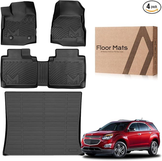 TPE Automotive Floor Mats & Cargo Liner Custom for 2012-2017 Chevy Equinox & GMC Terrain, All Weather Cover Protection Waterproof Black Floor Liner Front & Rear Row Full Set Car Mats, 4PCS