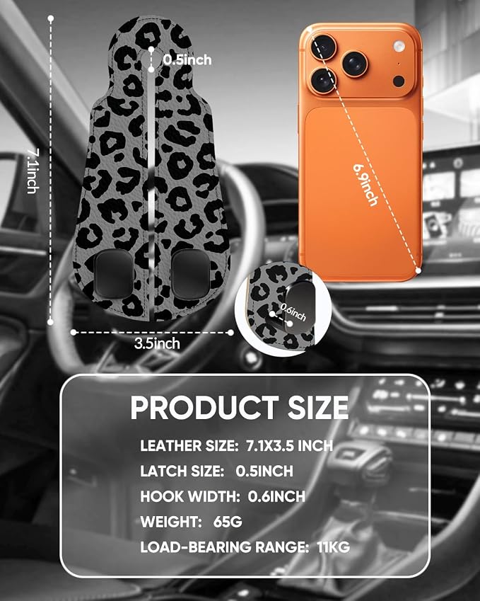 WOCOCN Purse Holder for Car, 2 Pack Heavy Duty Purse Hanger for Car, PU Leather Car Seat Hooks for Purses and Bags, Cute Leopard Print Headrest Organizer for Handbags & Backpacks