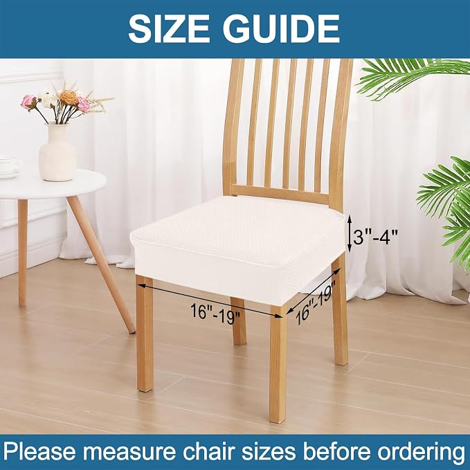 Smiry Waterproof Seat Covers for Dining Room Chairs Set of 2, Stretch Jacquard Removable Washable Chair Seat Slipcovers Protector, No Rear Covers, Ivory