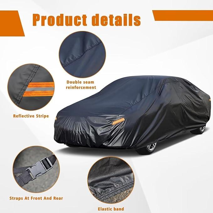 Kayme 7 Layers Sedan Car Cover Custom Fit for Mercury Grand Marquis, Ford Crown Victoria, Lincoln Town Car, Waterproof All Weather for Automobiles, Rain Sun UV Protection.Black