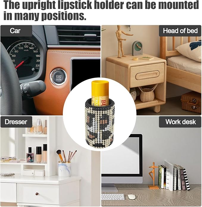 Upright Car Chapstick Holder, Bling Insulating Lip Balm Holder,Rhinestone Car Accessories for Women Interior ,Suitable for Most Vehicles. (Leopard print)