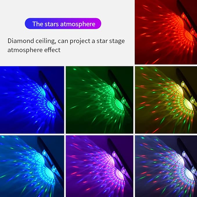 2Pcs Car Interior Ambient Light Wireless LED Starry Car Atmosphere Light USB Rechargeable Multicolor RGB LED Strip Light Remote/Sound Control Car Star Ceiling Light with Music Sync ZHAZHAMO