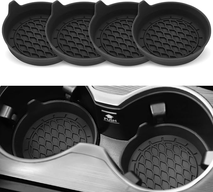 Car Coasters, Silicone Universal Cup Holder Inserts, Non-Slip Anti-Rattle Car Cup Holder Coasters, Men's and Women's Car Accessory Interior Set, 4 Pieces