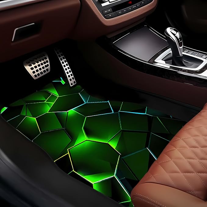 Universal Fit Car Floor Mats Set of 4Pcs, Green Honeycomb Print All-Weather Front Rear Car Carpet Mats, Non-Slip Car Floor Mat Car Accessories for Automotive Trucks SUV Sedans Vans