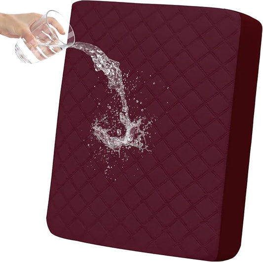 Easy-Going Waterproof Chair Cushion Cover, Non-Slip Leakproof Sofa Seat Cushion Slipcovers, Quilted and Stretch Furniture Protector for Dogs, Pets (1-Piece Chair Cushion, Wine)