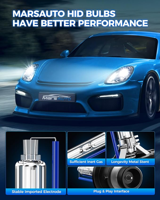 Marsauto D4S HID Xenon Bulbs 600% Brightness 6500K Cool White 66440 42402 42402 Replacement 35W IP68 Waterproof Pack of 2