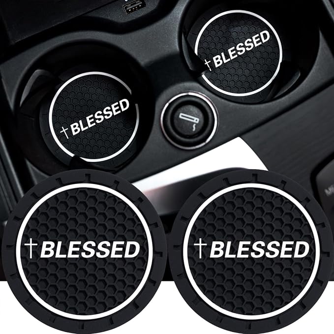2Pcs 2.75 Inch Cross Jesus Christian Car Cup Holder Coaster Insert Diameter Oval Tough Vehicle Travel Auto Blessed Car Accessories