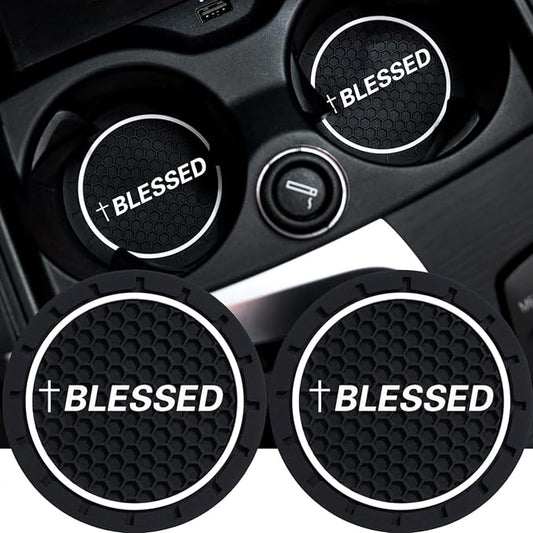 2Pcs 2.75 Inch Cross Jesus Christian Car Cup Holder Coaster Insert Diameter Oval Tough Vehicle Travel Auto Blessed Car Accessories