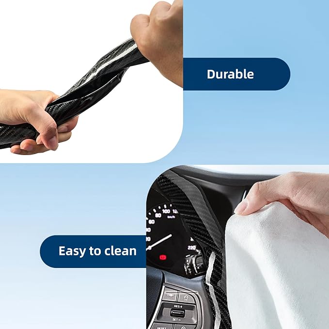 Carbon Fiber Steering Wheel Cover 2PCS Segmented Clip-on Protector (Black) | Universal Fit, Anti-Slip Lining, Sporty Style, Car Interior Accessory for Men and Women