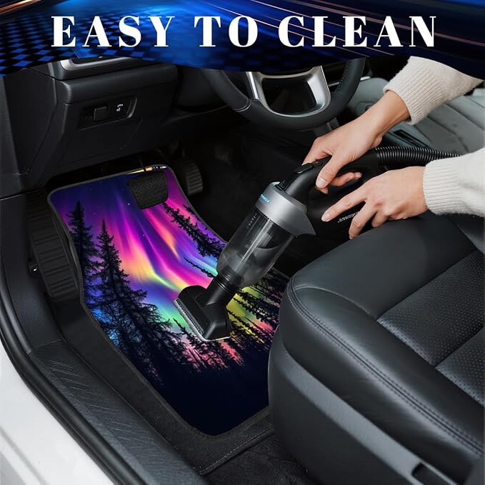 Aurora Car Floor Mats Colorful Northern Light Pine Forest Sky Carpet Front Rear Carpets Mat Decorative Car Floor Carpets Non-Slip Auto Car Accessories Universal Fit Car Accessories for Truck