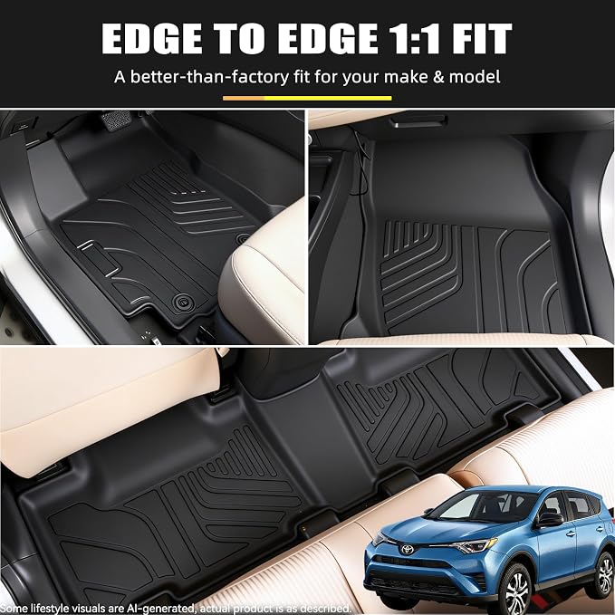 Floor Mats & Cargo Liner Set for Toyota RAV4 2013-2018Including Hybrid, Custom Fit TPE All Weather Floor Linerswith Cargo Mat and Seat Back Protector, Full Set Interior Protection