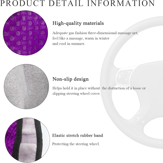 Yourkar Elastic Steering Wheel Cover, 15"×15" Comfy Breathable Stretch Steering Wheel Protector, Ice-Silk Cloth Polyester Steering Wheel Cover for Men Women, Car Accessories (Dark Purple)