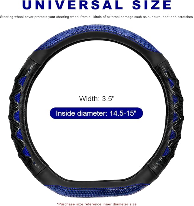 D-Shaped Steering Wheel Cover, Leather Car Wheel Protector with 3D Honeycomb Anti-Slip Design, Universal Breathable Comfy Cover Fits 14.5-15 Inch Steering Wheels, Car Accessories (Blue)