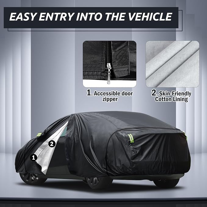 Migaven 6 Layers Car Cover Custom Fit for Model Y Car Cover 2020-2026 Waterproof Full Exterior Cover Rain Snow Protection with Charging Port Ventilated Mesh Door Zipper