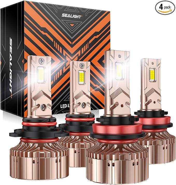 SEALIGHT X6S 9005/HB3 H11/H9/H8 Bulbs Combo 900% Ultra-Bright, 60000+ Hrs HB3 H9 Lighting with Cooling Fan, Easy Plug and Play, Pack of 4