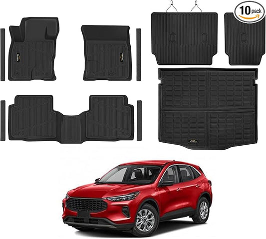 Floor Mats & Cargo Mat & Backrest Mat Custom for Ford Escape 2020-2025 2026 (NOT for Hybrid), Door Sill Guards, All Weather TPE Full Set Floor Liners Trunk Mat for Escape Gas Accessories, Black