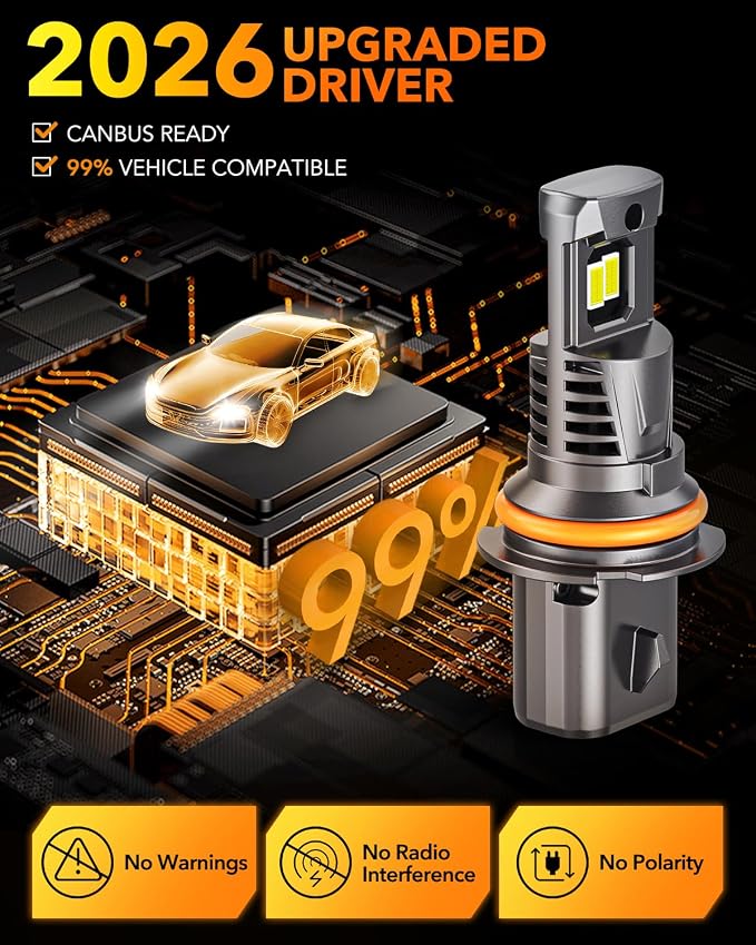 OXILAM 9007 LED Light Bulbs, 1500% Ultra-Brightness, 3-Min Plug-N-Play HB5 Bulb Replacement, 20-Year Lifespan, No Flicker, 99% Compatible, Pack of 2