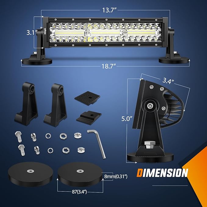 Nilight LED Light Bar 13.5 Inch Triple Row Cigarette Lighter Wiring Strong Magnetic Base Spot Flood Combo 96LEDs Fog Driving Work Roof Bumper Lights for Truck Tractor Golf Cart UTV