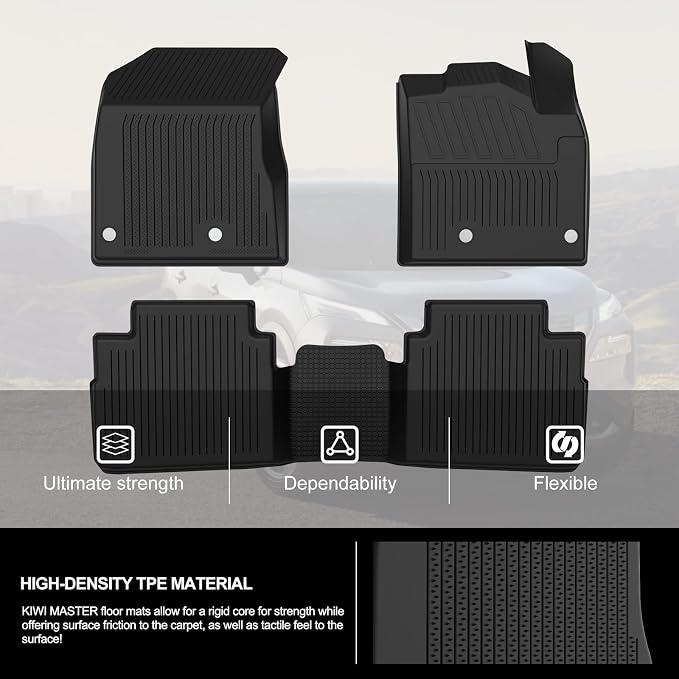 Kiwi Master Floor Mats for 2021-2026 Nissan Rogue (Not Sport) | OEM Replacement T99E4-6RR0B, Custom Fit All Weather Car Mats, Heavy Duty TPE Floor Liners, Front & Rear 2 Row Set, Black