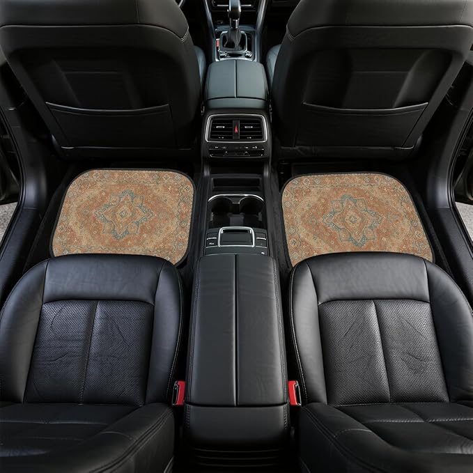 Carpet Car Floor Mats Vintage Rust Orange Geometric Carpet Front Rear Carpets Mat Decorative Car Floor Carpets Non-Slip Auto Car Accessories Universal Fit Car Accessories for Truck