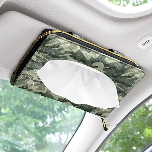 Camouflage Car Visor Accessories Rectangular Sun Visor Napkin Holder PU Leather Visor Tissue Holder Mask Holder for Car Easy to Install