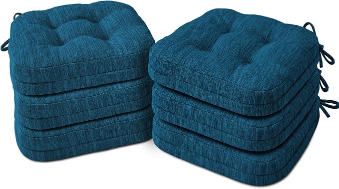 Shinnwa Dining Chair Cushions Set of 6, Dual-Layer Memory Foam Kitchen Chair Cushions, Patented Design Seat Pads with Ties, 16.5 x 16.5 x 3.5in, 6 Pack, Navy Blue