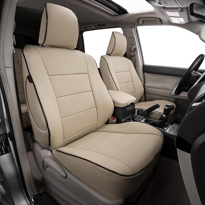 EKR Car Seat Covers Custom Fit for Toyota 4Runner(5 Seats) Full Set | for Toyota 4 Runner 2010-2024 Seat Covers for SUV,Full Wrap,Airbag Compatible,Waterproof Pet-resistant,Faux Leather(Beige)