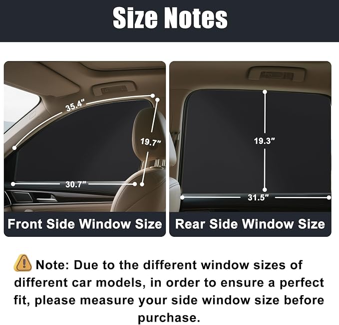 XCBYT Magnetic Car Side Window Shades 4 Pack, 100% Blackout Privacy | Blackout privacy for camping, naps & work. Keeps your car cool. Fits steel frames only, measure first. Handle magnets gently