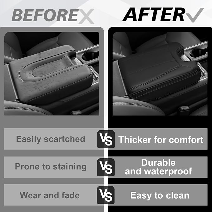 Muslogy Center Console Armrest Cover Fit for Ford Expedition 2025 2026 Accessories, Comfort Armrest Pad Console Lid Cushion Vegan Leather 1-Inch Extra Thick