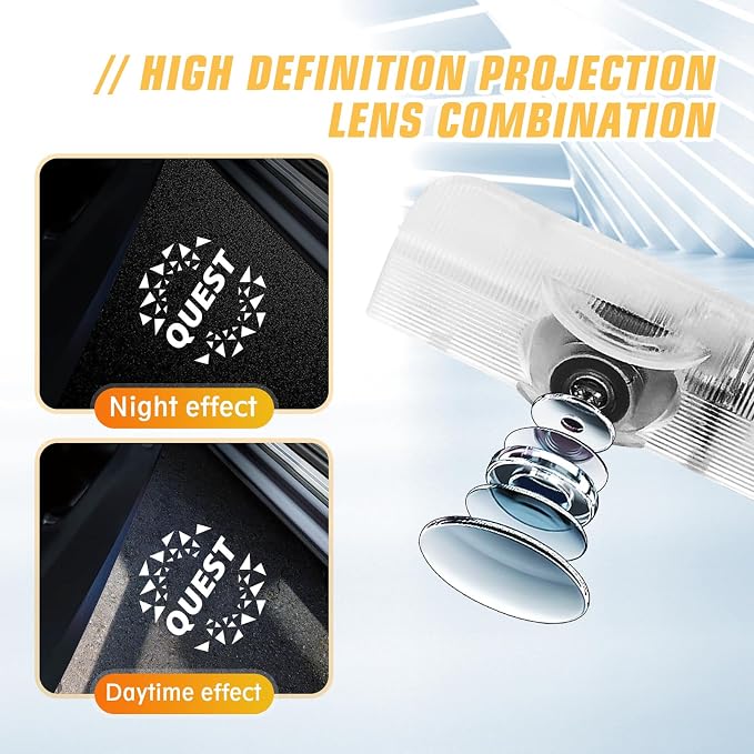 2PCS Car Door Lights Logo for Quest 2005-2015, Puddle Lights LED Welcome Lights Accessories, Door Courtesy Light LED Ghost Shadow Lights